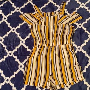 yellow black and white striped romper